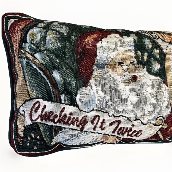 Santa Claus Tapestry Coming to town Holiday Christmas Pillow accent Red Green - Picture 2 of 9